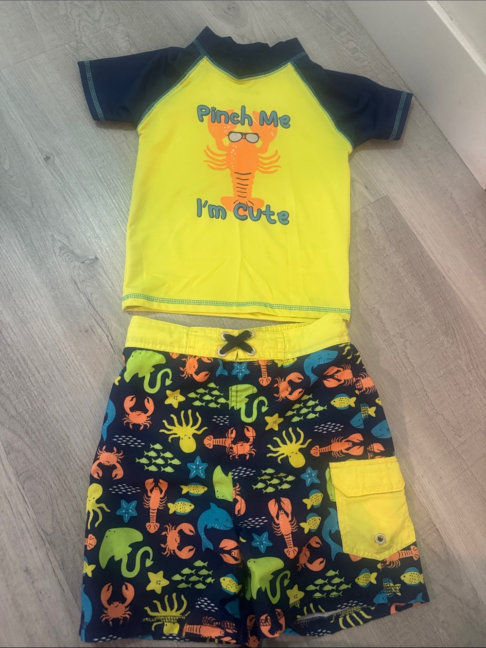 Kids Yellow & Navy Rashguard Swim Set - 'Pinch Me I'm Cute'